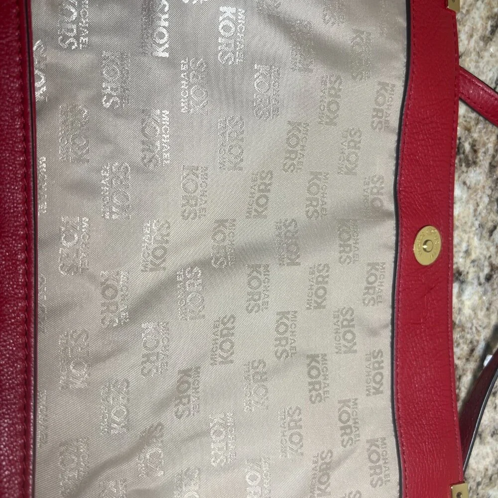 Michael Kors Red Beverly Clutch Shoulder Bag